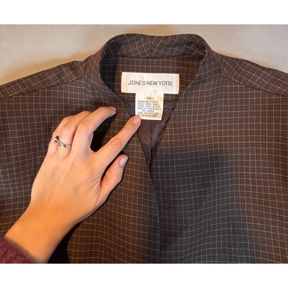 Jones New York Blazer Skirt Suit Set Women's 16 Brown Two Piece Career Outfit - Picture 15 of 16